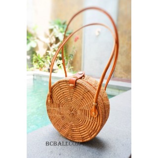 Circle Handbags Ata Rattan Leather Handle Star